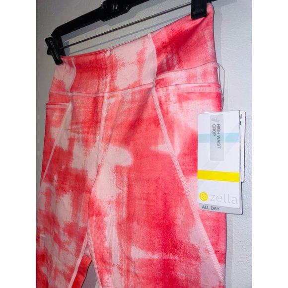 Zella Girl Kids Sassy Pocket Crop Leggings Coral Calypso Brushstrokes XLarge New - Picture 2 of 7